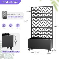 Metal Planter Box with Trellis Raised Garden Bed - 72.05"x35.83"x16.14", Trellis Privacy Screen for Climbing Plants, Vegetables, Vines(Assembly Requir