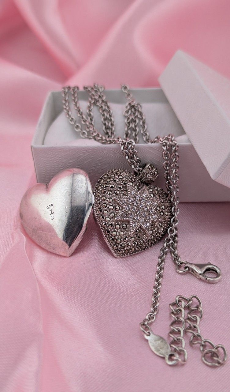 RARE JUDITH JACK Sterling Silver Marcasite & CZ Large Heart Locket