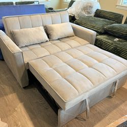 3 in 1 Light Gray Convertible Sleeper Sofa Bed, 55" Pull Out Couches
