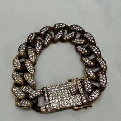 Massive Miami Cuban Link style bracelet with gold plating and artificial stone inlay
