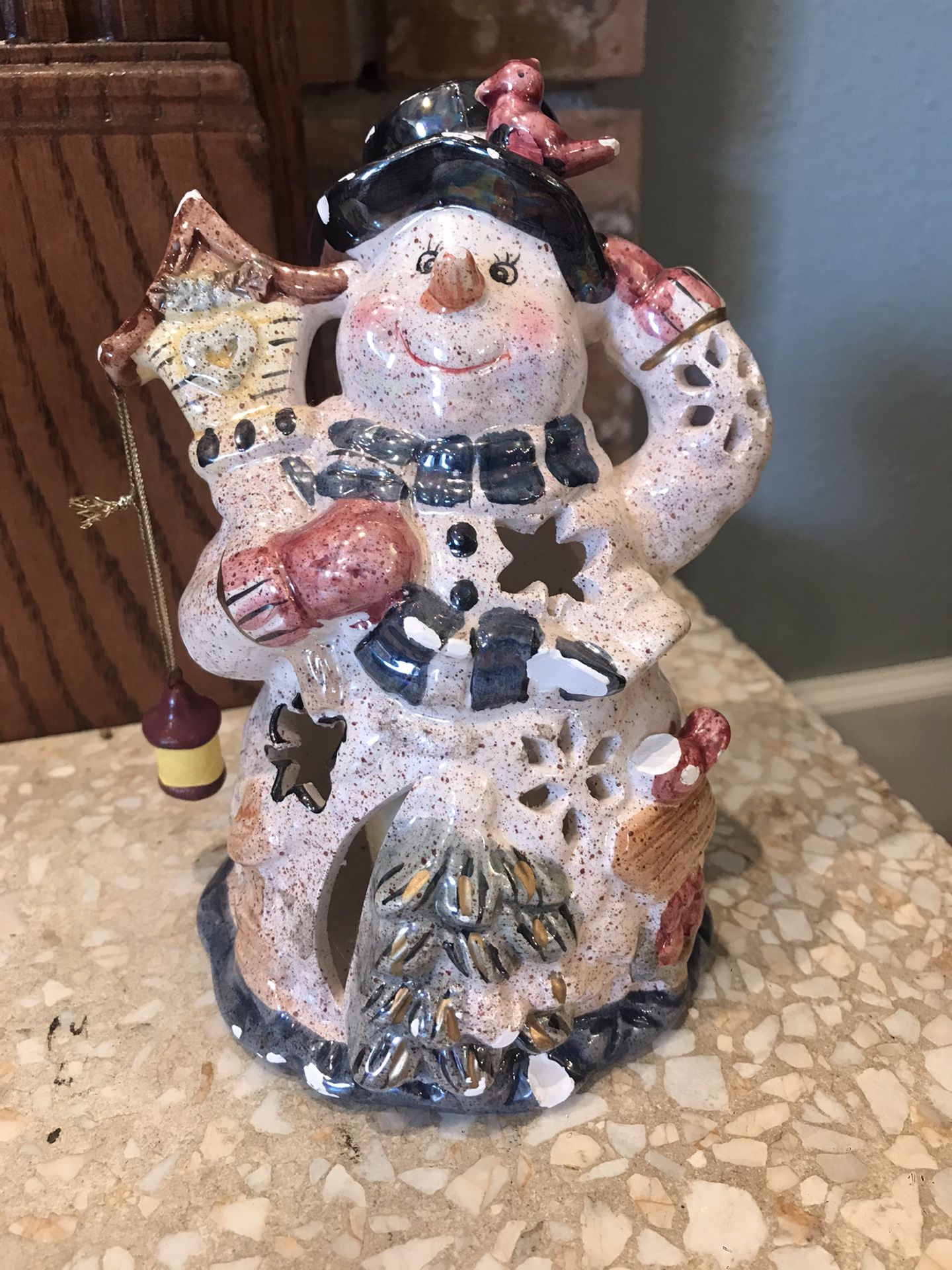 Glass Snowman Candle Holder