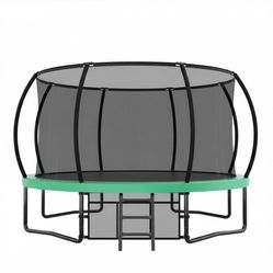12FT Recreational Kids Trampoline with Safety Enclosure Net & Ladder, Outdoor Recreational Trampolines $199.99