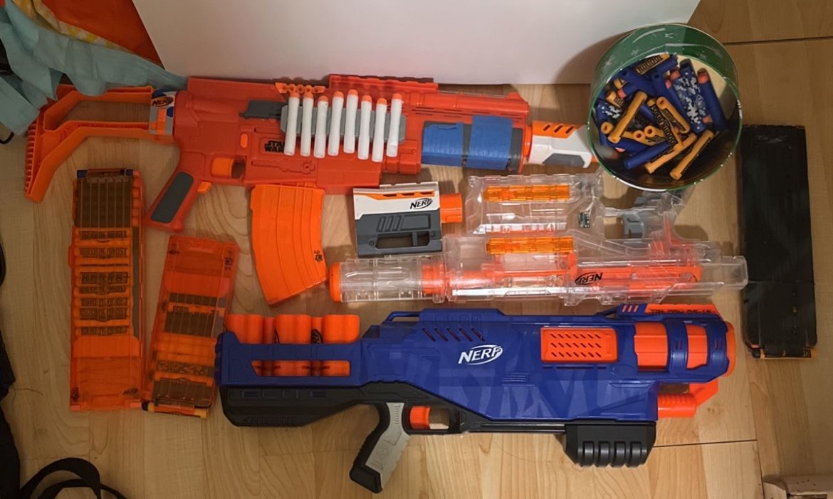 Used Nerf Guns with Bullets and Accessories