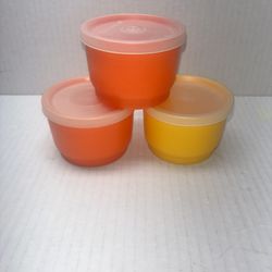4oz Vintage Tupperware Snack Cup Orange Yellow Plastic Cover