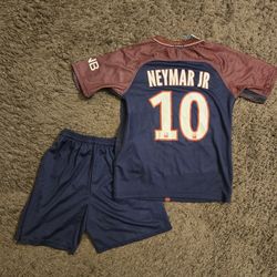 NIKE Paris Neymar JR # 10 Blue Home  Soccer Kids Jersey + Shorts Size 7/8 YEARS OLD 