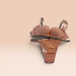 Bra size 34 C Panties size M Victoria's Secret Shine Strap Very Sexy Push-Up Lace Bra Thong Set