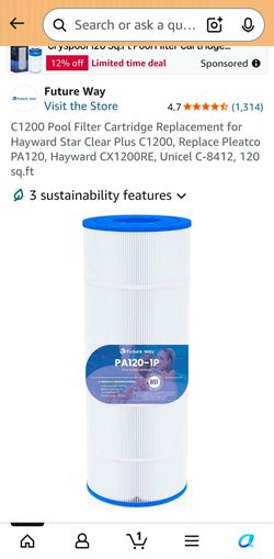 Future Way PA120-1P C1200 Pool Filter Cartridge 120 Sq Ft for Hayward CX1200RE
