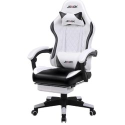 J273-JK06 Gaming Chair with Ottoman, Reclining, Interlocking Armrest, Office Chair, Desk Chair, Height Adjustment, Study Chair, Computer Chair, PU Lea