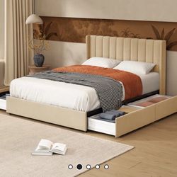 King Upholstered Platform Bed With Under Bed Storage