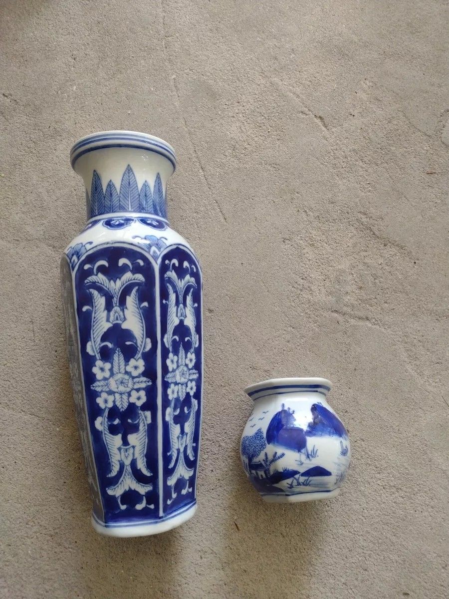 Lot Of Two Blue And White Asian Motif Ceramic Vases