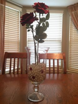 Tall solid 13 1/2 inch pillar glass w/ beads & stems!