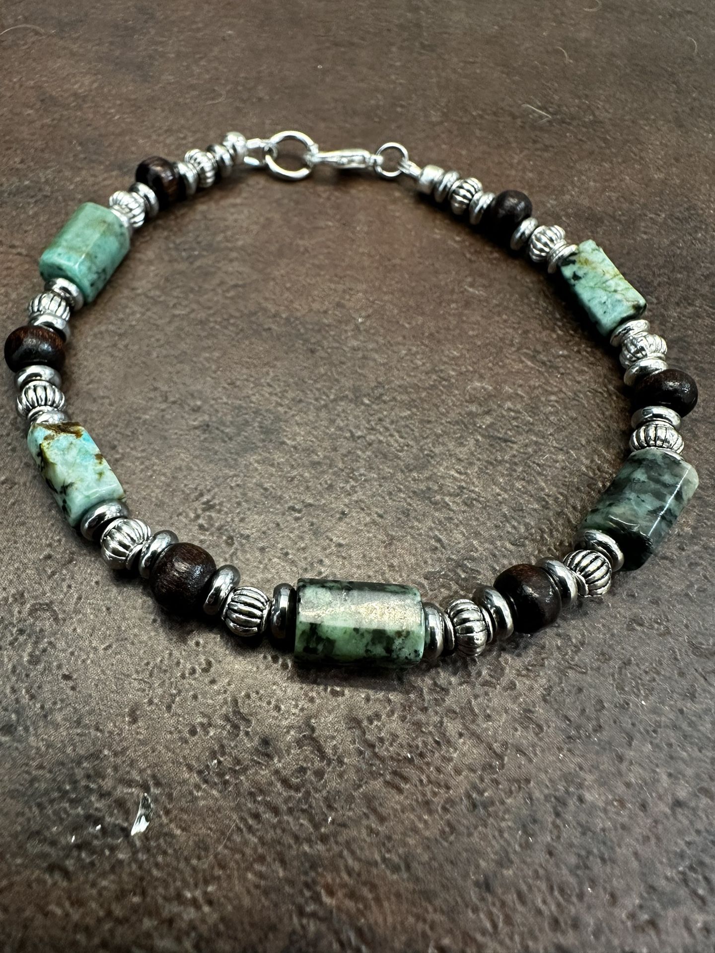 Artisan Silver and Green African Turquoise Stone Bracelet