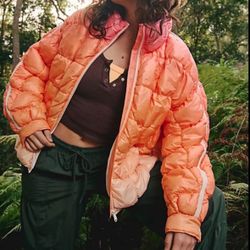 Free People Pippa Packable Orange Pink Ombré Puffer Jacket