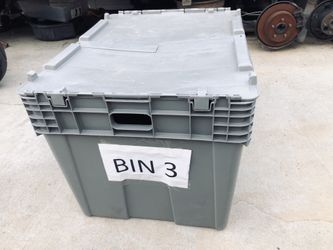 3 Strong, Large storage containers / bins w attached folding lid