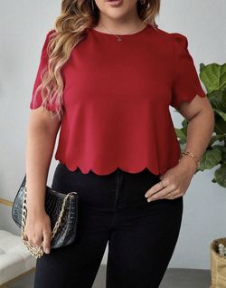 Red Scalloped Hem Blouse