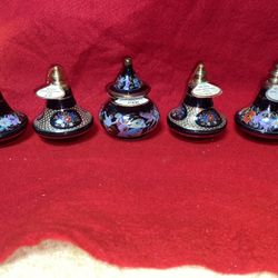 Set of 5 3 Inch 4 Oil/Perfume & 1 Cream 24k Gold Ceramic Vase Collectibles (read description)