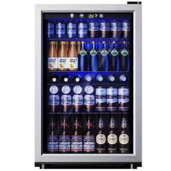 21” Single Zone 150-Cans Freestanding Beverage Refrigerator Cooler Fridge in Black, Reversible Door