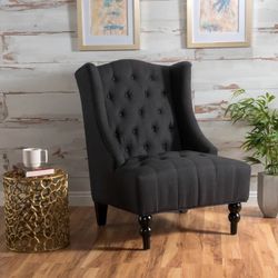 GDF Studio Adriana Tall Wingback Tufted Fabric Club Chair, Dark Charcoal