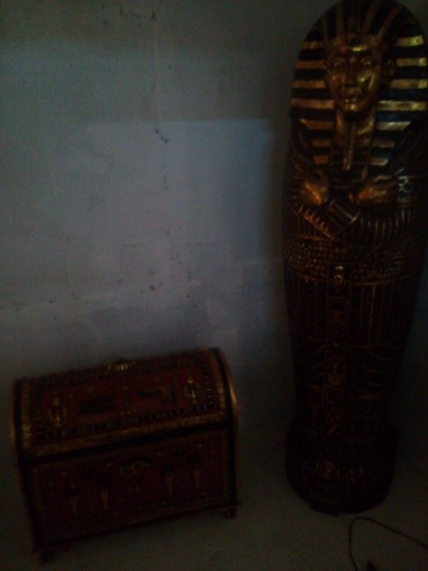 Egyptian Revival Style King Tut Life Size Sarcophagus Statue Bookshelf