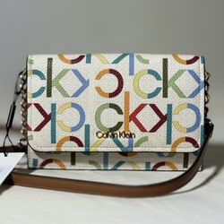 Calvin Klein Monogram Fold over Crossbody Bag-Includes Signature Gold Tone Chain 