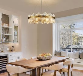 New - 31.5"Crystal Chandelier Drum Pendant Light