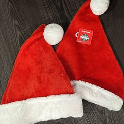 Christmas Plush Santa Hat with Fur Cuffs, 17 in. NEW set of 2