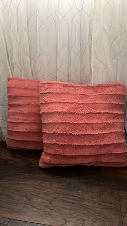 Coral Faux Fur Throw Pillows Set of 2