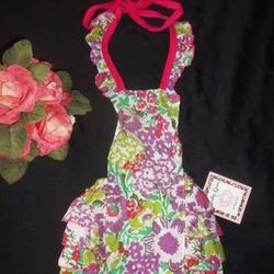 NWT Royal Gem Baby Girl Floral Bubble Romper Outfit Apron Look- S 0-6M 