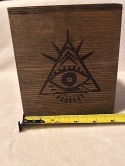 All seeing eye tissue cover holder hand drawn pyramid bathroom home decor wood