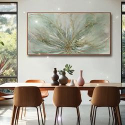 Stunning Sage Green Abstract Flower Framed Canvas Wall Art - 24" x 48"