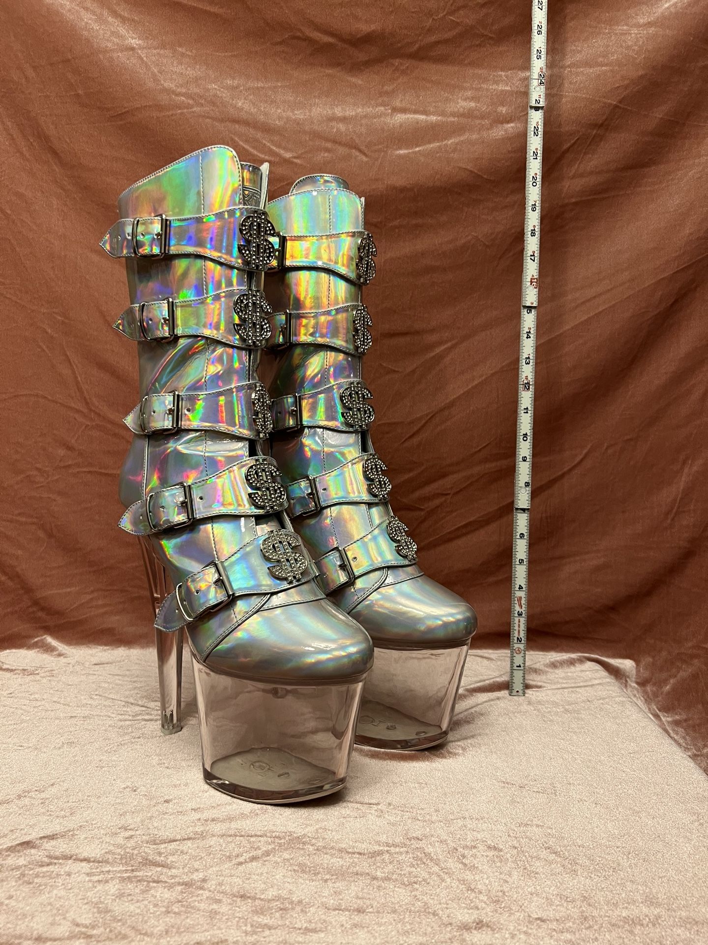XTRA By YRU Holographic Silver VIP Platform Boots Size 11