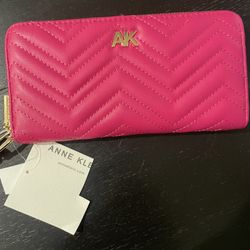 Anne Klein Pink Quilted Zip Around Wallet, New!