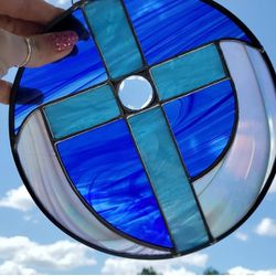 Stained Glass Window Sun Catcher art Cross Or Sailboat