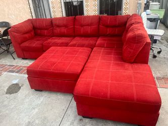 Red Sectional Sofa with Double Chaise
