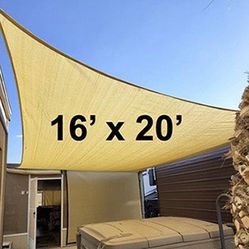(NEW) $50 Rectangle 16x20’ Sun Shade Sail Outdoor Canopy Patio Top Cover 175gsm , (Beige, Gray, Black)