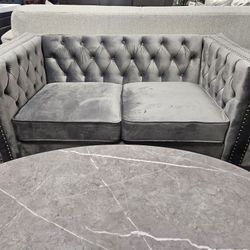 Brand New Gray Velvet 2-Seater Loveseat
