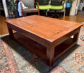 Rustic Wood Coffee Table with Lower Shelf