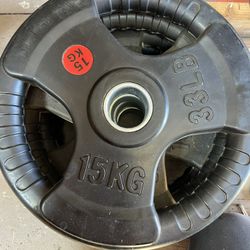 15kg 33lb 2 Inch Rubber Coated Plate Weights X 4 Total