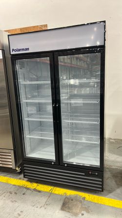 Polarman PLM-SGD52R 52 2/5" Black Refrigerated Double Swing Glass Door Merchandiser with LED Lighting, 43 cu.ft（SS-P1400WA-A）