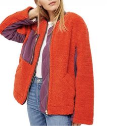 Free People Rivington sherpa style jacket with contrast utility pocket SZ M NWT