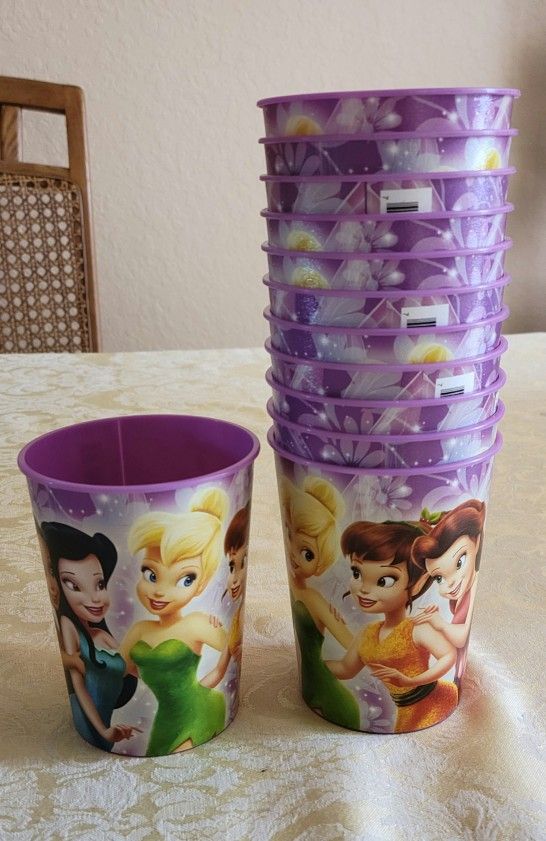 12 DISNEY TINKERBELL & FRIENDS PLASTIC PARTY CUPS BY HALLMARK...NON BPA...BRAND NEW 