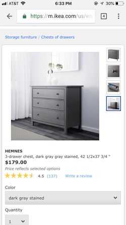 Ikea Hemnes 3 Drawer Dresser. Dark gray stained for Sale in San