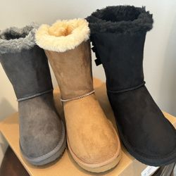 Paradise Women Winter Mid-Calf Slide On Warm Faux Fur Lined Suede Snow Boots