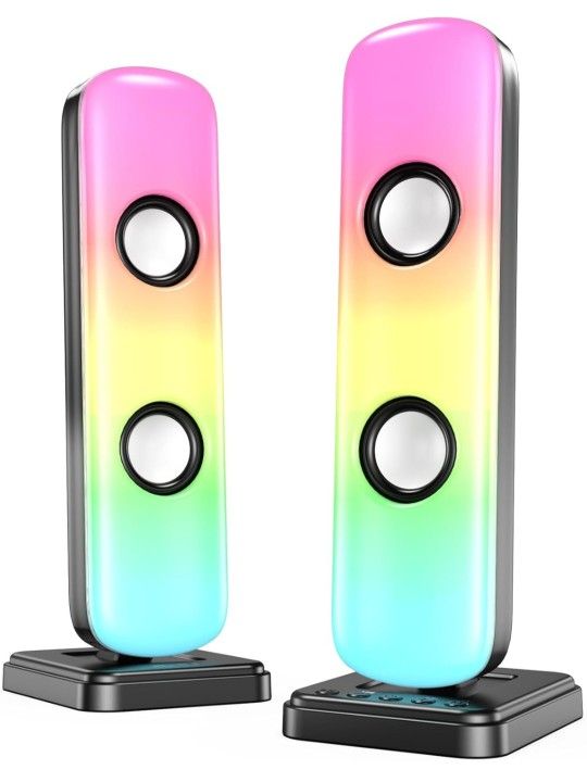 NJSJ Computer Speakers for Desktop, 20W Hi-Fi Stereo Gaming Speakers with Bluetooth & 3.5mm Aux-in Connection, Controllable RGB Lights, AC Adapter Pow