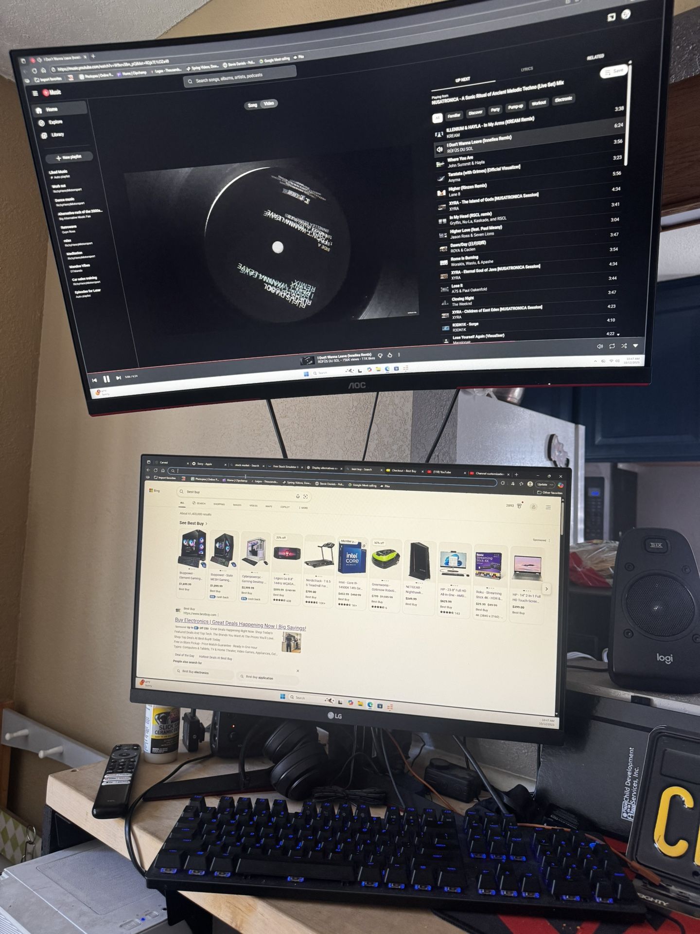 Cyber Gaming Computer 600 With 2 Monitors Keyboard And Speakers 