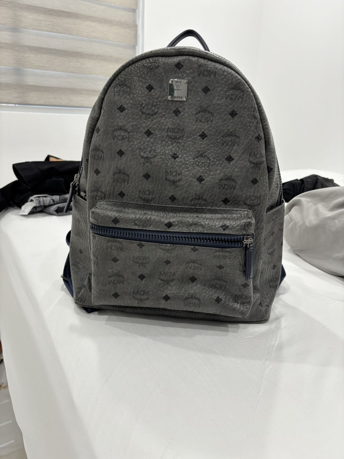 RARE MCM Stark Large Backpack In Viestos Phantom Grey And Blue W/ Dust Bag