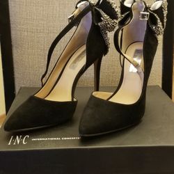 Black Kaison INC Leather Pumps with sparking bow
