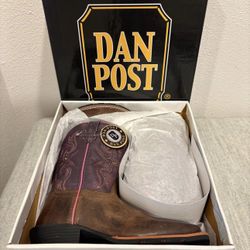 Brand New Kids Girls Dan Post Genuine Leather Country Cowgirl Boots Brown Purple Pink size 2.5