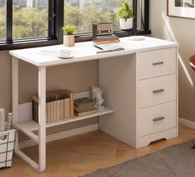 Home Office Computer Desk Study Writing Table with Storage Cabinet - White