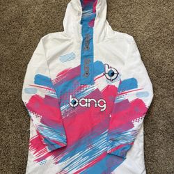 Bang Energy Drink Promo White WIndbreaker Waterproof Jacket Womens Size Small